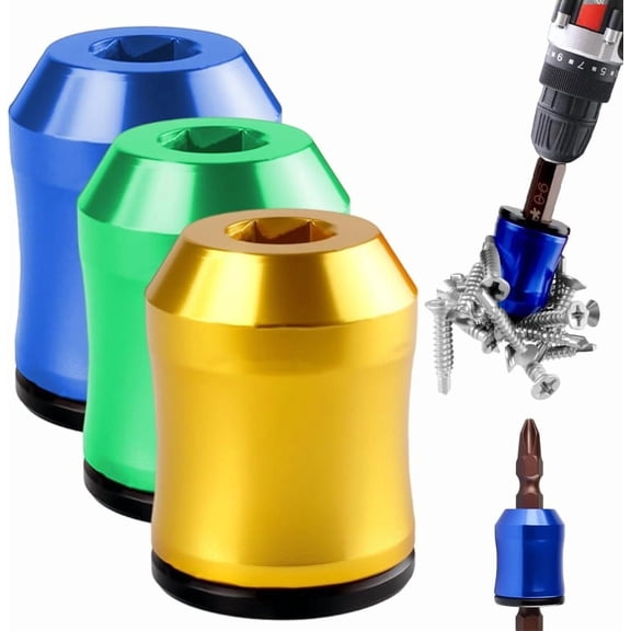 Bit Magnetizer Ring,Screwdriver Head Magnetic Ring,1/4 Inch/6.35mm Universal Magnetic Screw Ring Head,Removable Screwdriver Drill Bit Holder with Anti-Slip for Hex Screwdriver (3PC-B)