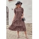 thumbnail image 4 of Vestido PRETTYGARDEN Boho Floral con Volantes y Mangas Abullonadas de Largo Midi Talla M, 4 of 6