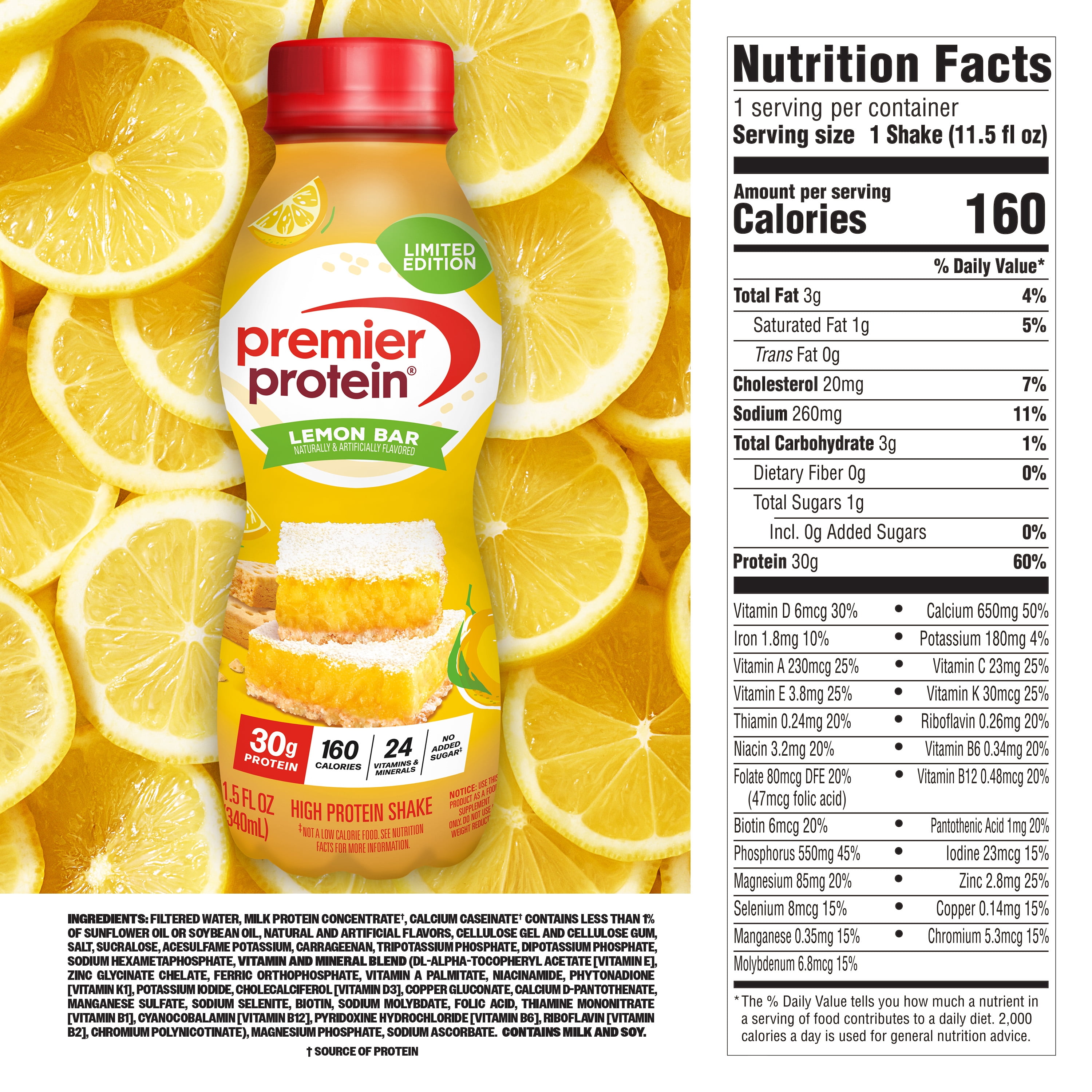Premier Protein Shake, Lemon Bar, 30g Protein, 11.5 Fl Oz, 12Ct