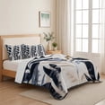 thumbnail image 5 of Twin XL Quilt Set 68''x98'', Navy Blue Palm Leaf Lightweight Bedspread Coverlet Set with 2 Pillow Shams, Vintage Botanical Tropical Leaves Breathable All Season Quilt Bedding for Dorm/Guest Room, 5 of 9