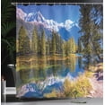 thumbnail image 4 of Ambesonne Nature Shower Curtain, Snowy Alps Lake Pine, 69"Wx75"L, Green White Blue, 4 of 5
