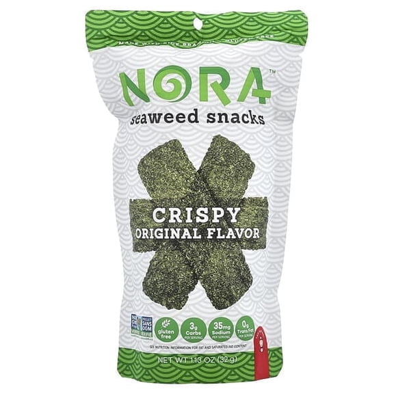Nora Snacks, Seaweed Snacks, Crispy Original, 1.13 oz Pack of 3