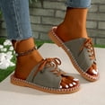 thumbnail image 6 of Xfvqtps Slide Sandals for Womens Flat Lace up Canvas Non Slip Beach Summer Sandals Gray, 6 of 9