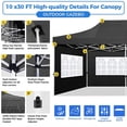 thumbnail image 3 of SANOPY Heavy Duty 10'x 30' Pop up Canopy, Commercial Canopy, Waterproof Outdoor Party Tent, Instant Wedding Canopy with 8 Removable Sidewalls, Carrying Bag, 147Ibs, Black, 3 of 7