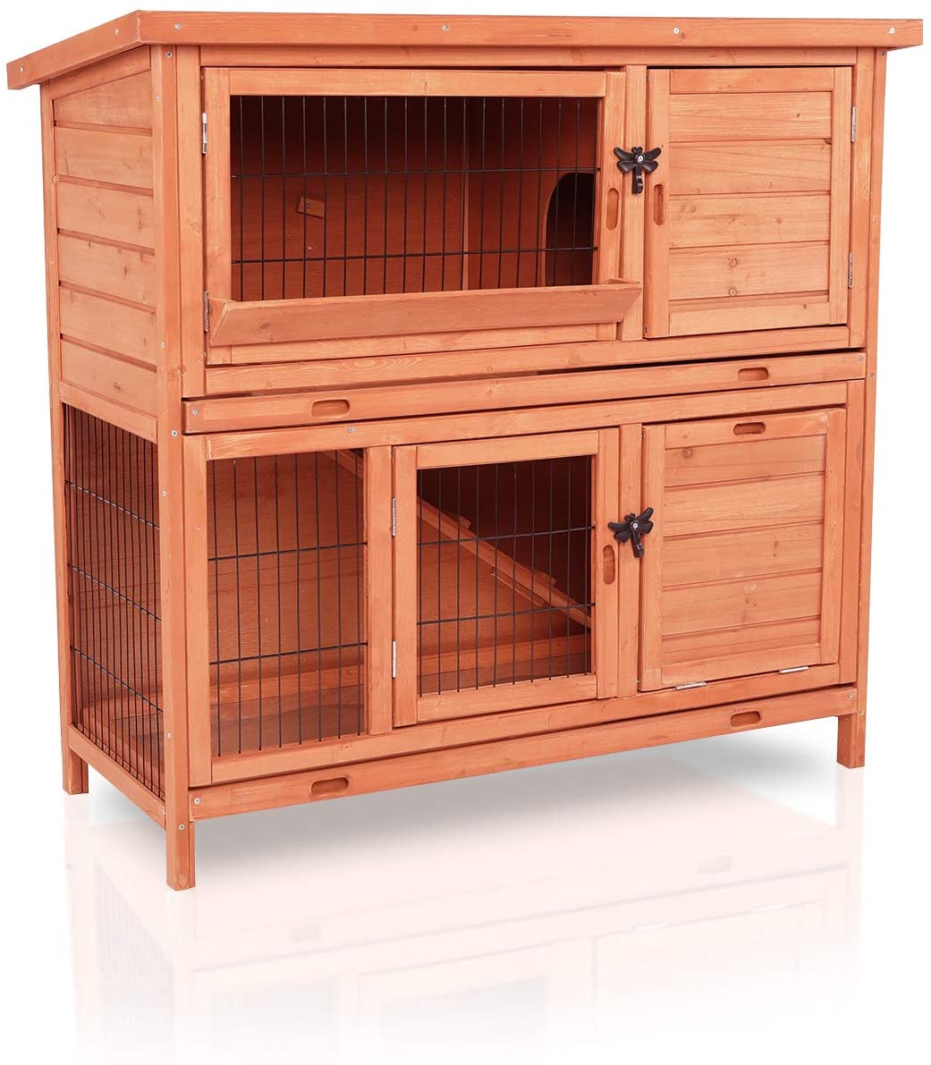 LAZY BUDDY Rabbit Hutch Wooden Rabbit Cage Indoor Outdoor Backyard Bunny Small Animal Cage with Waterproof Roof & Removable Tray - image 1 of 7