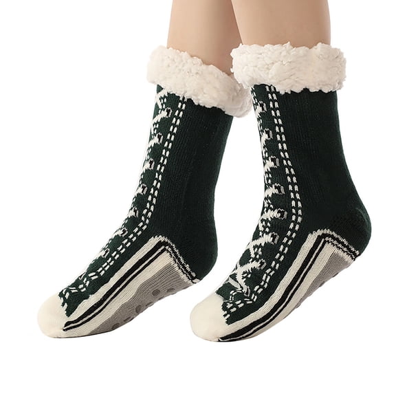 WMNTST Womens Crew Socks With Grips Thick Warm Winter Slipper Sock With Liner Fuzzy Home Floor Socks