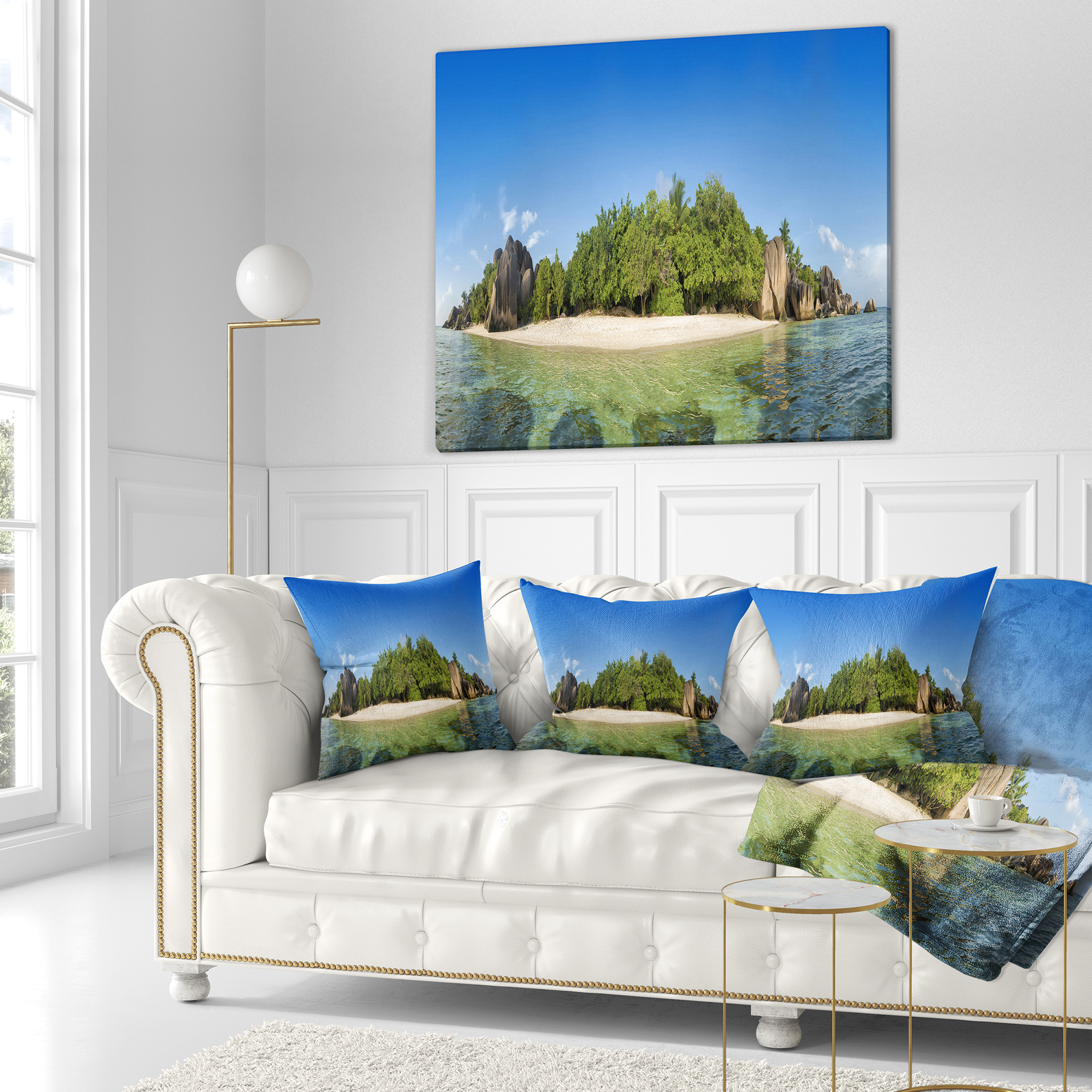 Designart Paradise on Earth Seychelles Island - Seashore Throw Pillow - 18x18