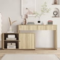 thumbnail image 6 of Wirrytor Modern L Shaped Desk with Storage, Corner Computer Desk with 2 Drawers and Sliding Door Cabinet, Home Office Desk for Small Spaces and Study Room, Sturdy Oak Finish Workstation, 6 of 10