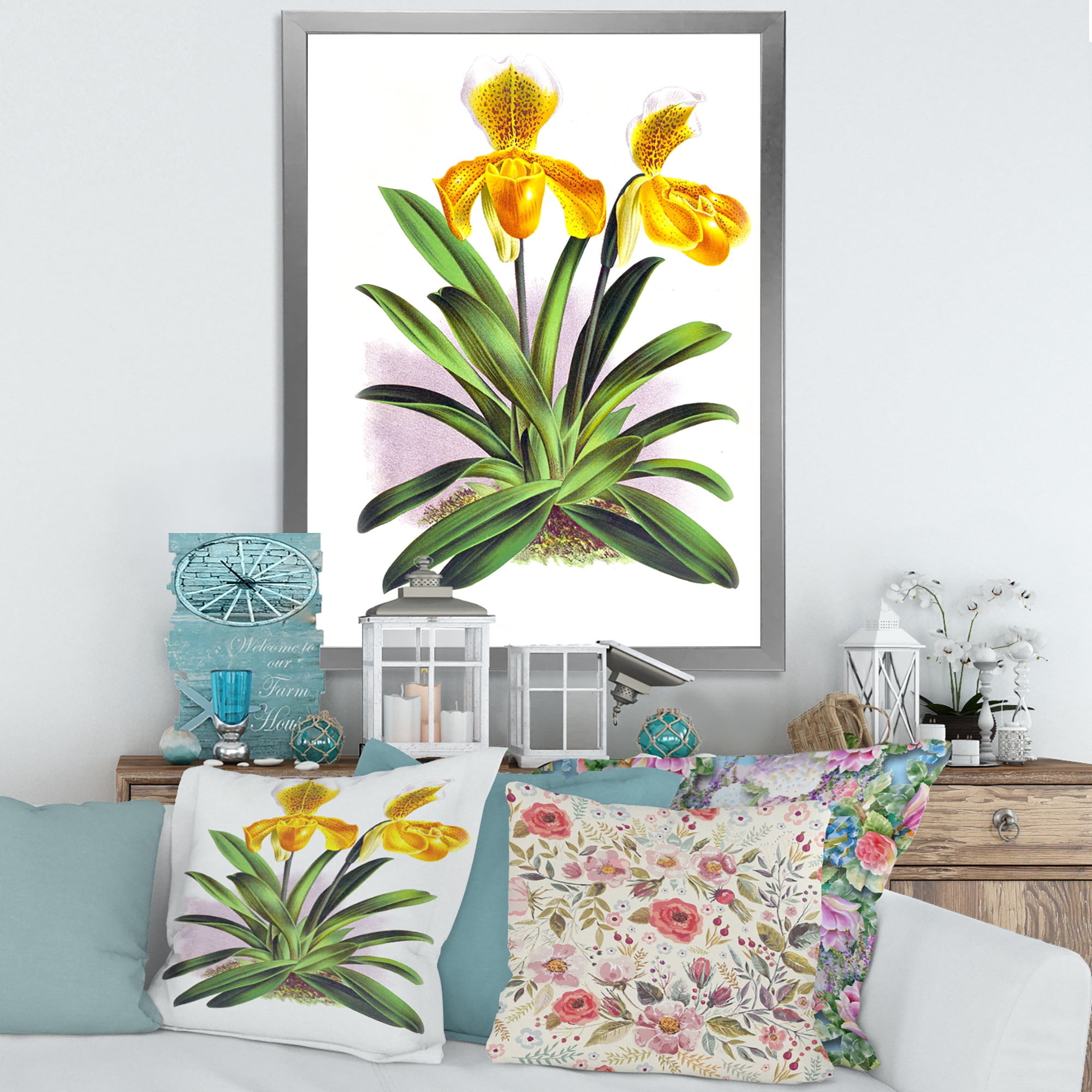 Designart 'Yellow Vintage Orchid' Traditional Framed Art Print