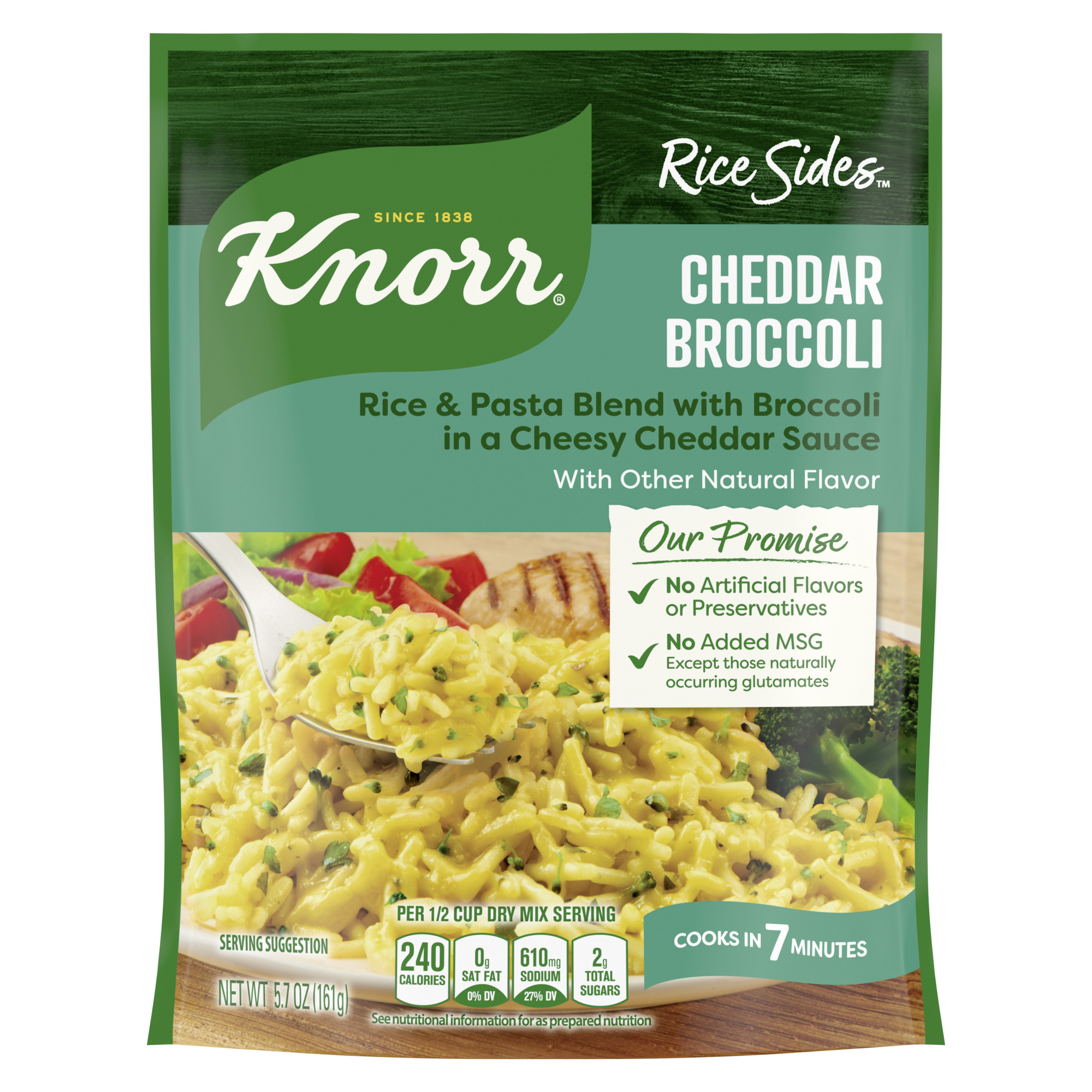Knorr Cheddar Broccoli Parboiled Instant Rice, No Artificial Flavors, 5.7 oz Regular Pouch