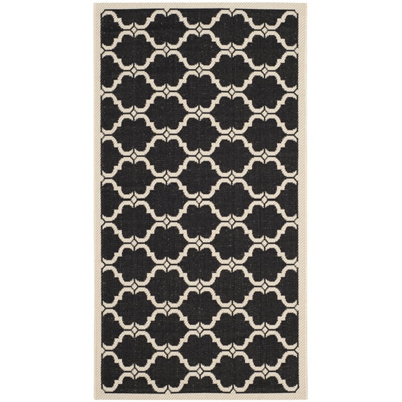 SAFAVIEH Courtyard Estelle Geometric Indoor/Outdoor Area Rug, Black/Beige, 2'7" x 5'
