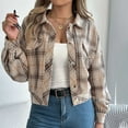 thumbnail image 2 of PUMISAS Short Hoodless Coat For Women Casual Button Down Shirt Long Sleeve With Pocket Casual Loose Plaid Jacket, 2 of 7