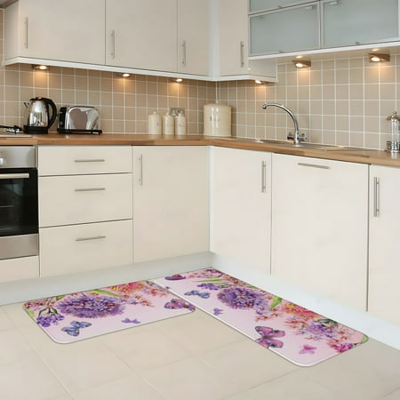 

Kitchen Mats for Floor 2 Piece - Flowers And Colorful Butterflies Anti Fatigue Mats for Kitchen Floor Kitchen Rugs Non Slip Washable Mat for Home Kitchen Decor