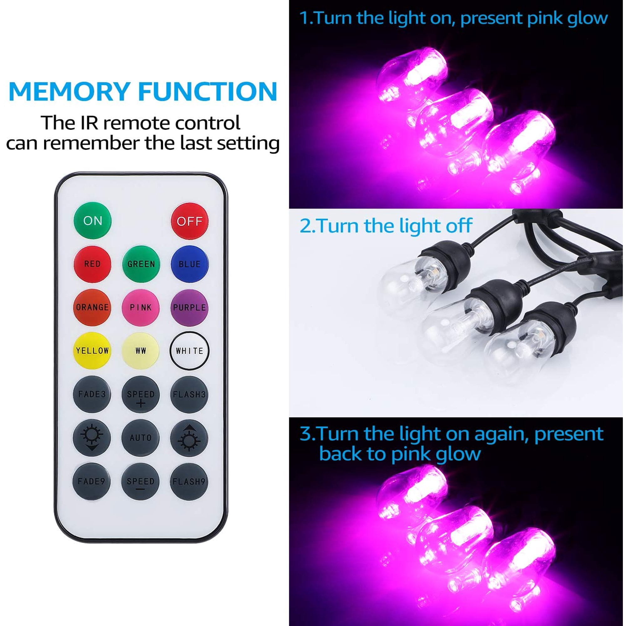 TorchStar 50ft RGB LED Outdoor String Lights, Weatherproof Patio String Light for Party, Restaurant, Garden, Patio Lights, 15 Sockets, 17 Bulbs Included