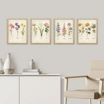 PixonSign Framed Wall Art Vintage Floral Birth Month Botanical Prints Antique Flower Illustrations Posters, Set of 4 Multicolor Nature Wilderness Canvas Prints for Home Decor - 12"x16" Natural