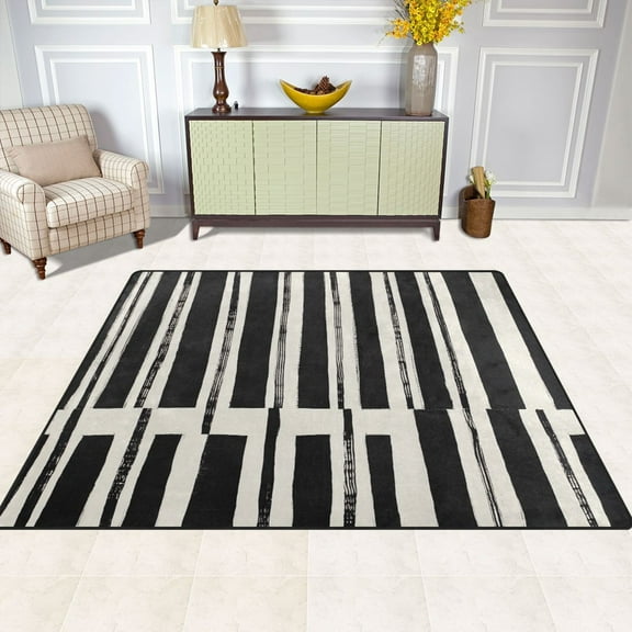 Black and White 63''x48'' Plush Memory Foam Bath Mat, Soft, Absorbent, Non Slip, Durable