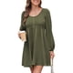 thumbnail image 2 of Vestido Corto Informal de Mujer con Cuello Redondo Fruncido, Botones, Larga y Cintura Entallada Verde XL, 2 of 8