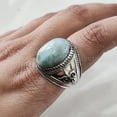 thumbnail image 4 of Natural Larimar Mens Ring, Dominican Larimar Ring, Birthstone Ring, Silver Jewelry, 925 Silver Ring, Gift, Heavy Mens Ring, Arabic Design, Ottoman Style Ring, Christmas, Turkey Mens Signet Ring, 4 of 5