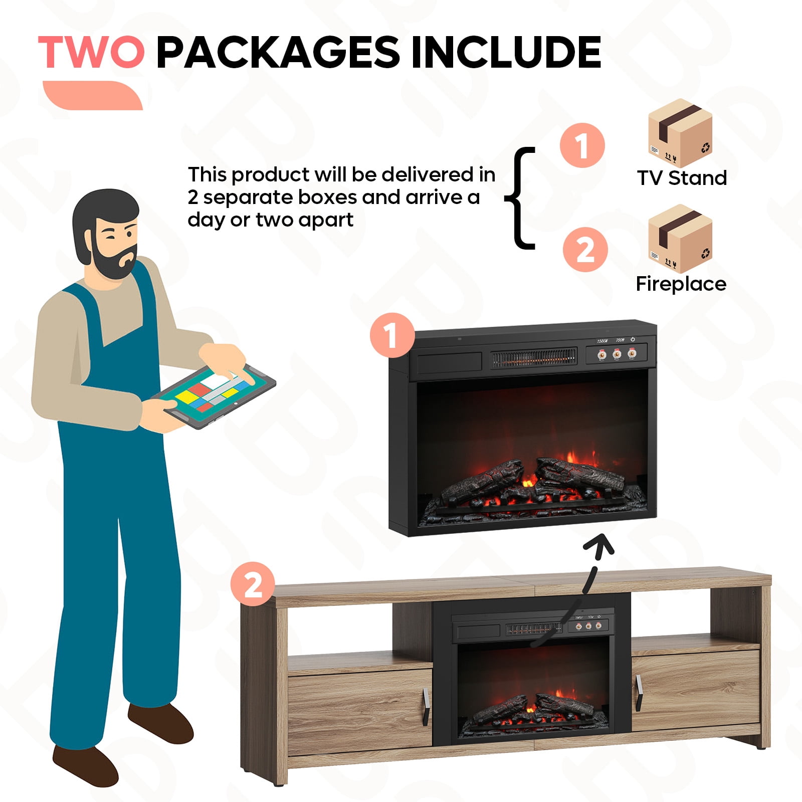 Bestier 71" Fireplace TV Stand for TVs up to 75" LED Entertainment Center with 23" Remote Control Electric Fireplace, Pinewood