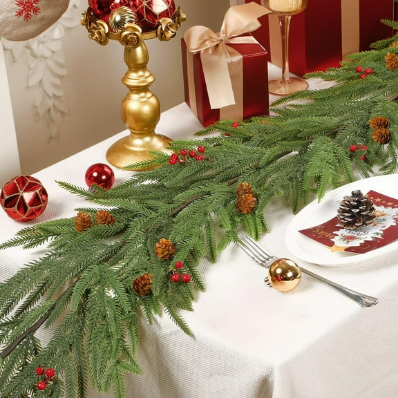 Bootesun 6FT Artificial Christmas Garland, Realistic Norfolk Pine Reef with Pine Cones and Red Berries, Greenery Decorations on Mantel, Stairs, Table, Wall, Indoor and Outdoor Xmas Decorations