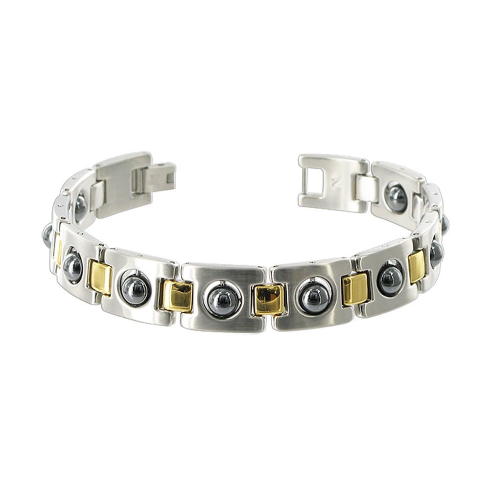 Men's Gold Tone Stainless Steel Magnetic Therapy 12mm Link Bracelet 8.5 Inch