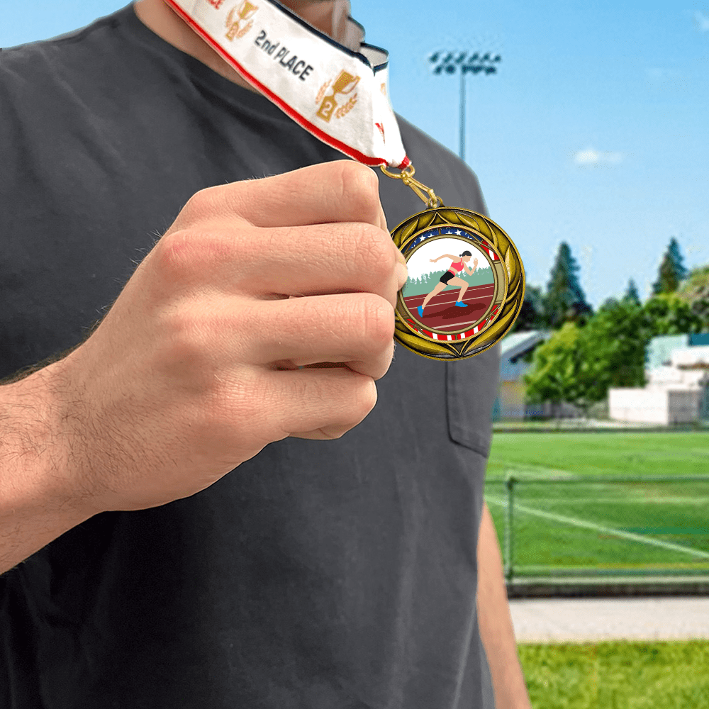 All Quality Wreath Design Track and Field Medal (female) | Competition | High Quality Metal Medal - 1st, 2nd, 3rd Place - 9 Piece Set (3 Pack)