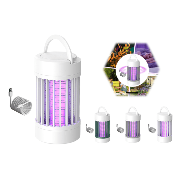 3000V Electric Mosquito Zapper - USB Rechargeable Indoor/Outdoor Bug Killer for Home & Patio - Portable LED Insect Trap with Adapter(White)