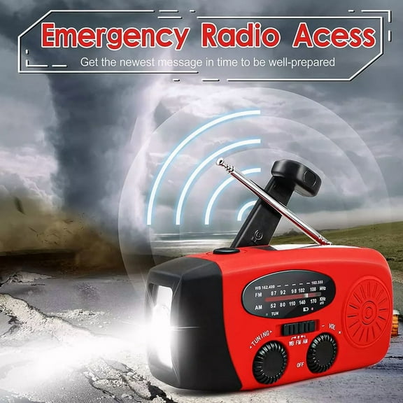 2000mAh NOAA Emergency Weather Radio Portable Power Bank with Solar Charging,Hand Crank & Battery Operated,SOS Alarm,AM/FM & LED Flashlight for Outdoor Emergency