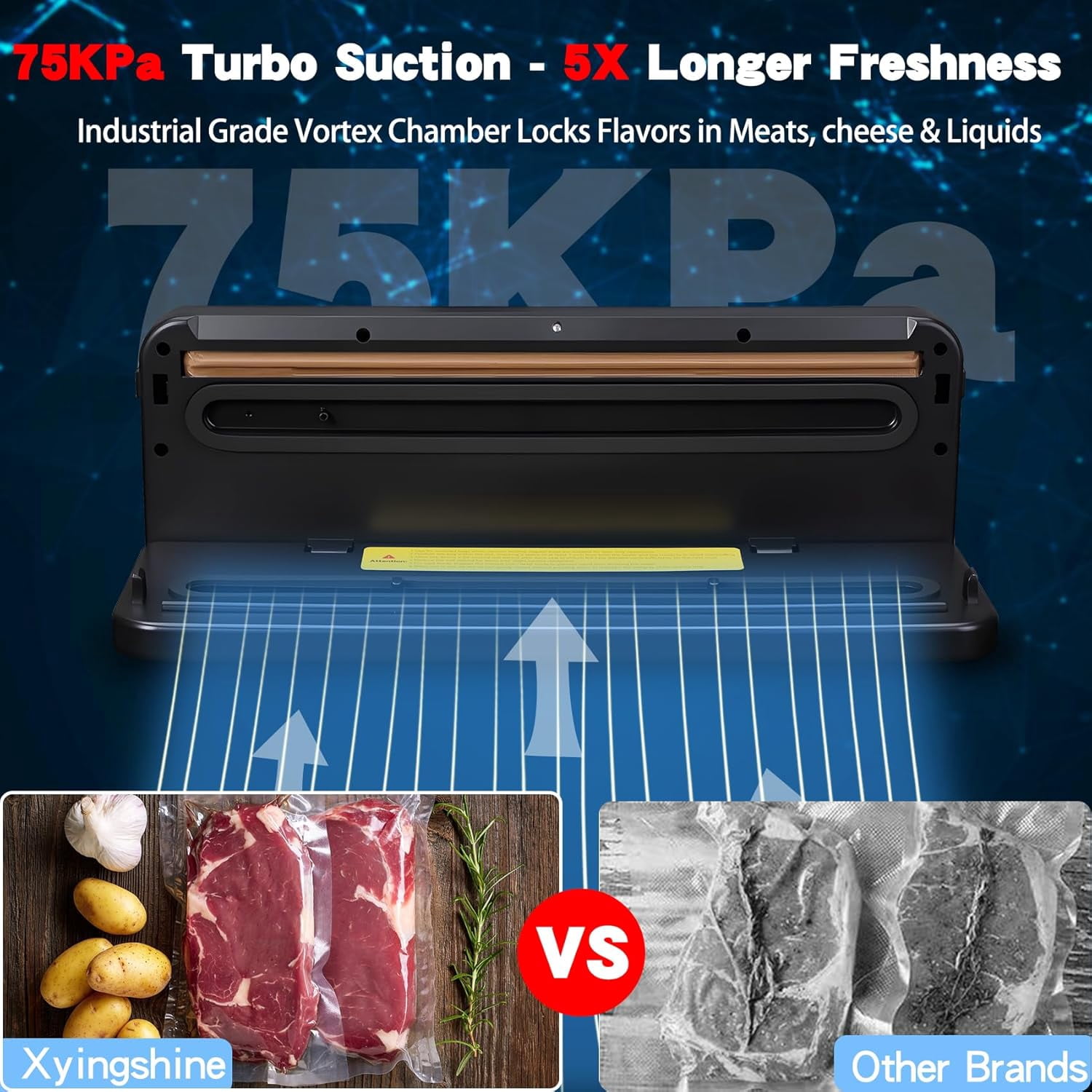 USIONE Storage Vacuum Sealer Machine- 75 Kpa 6-in-1  Compact Vacuum Sealer for Food with Digital Timer, Dry/Moist Food Modes & 100 Bags, Built-in Cutter (Sliver)