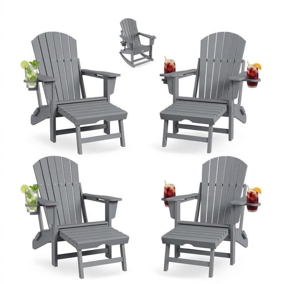 Grey 4-Piece 4-in-1 Weatherproof HDPE Adirondack Chair Set