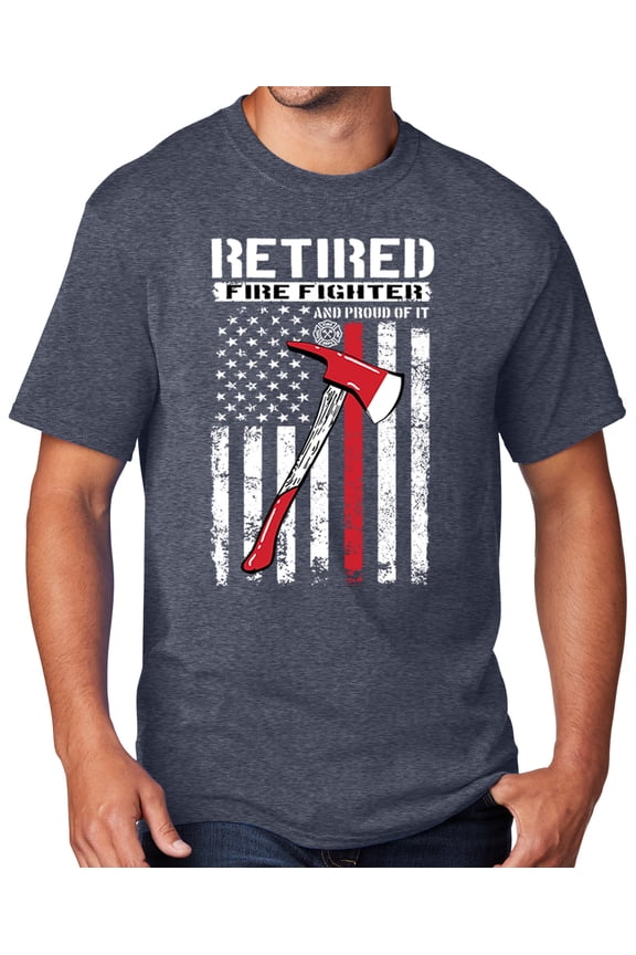 Men's Retired Firefighter with Axe T-shirt, Medium Heather Navy Blue