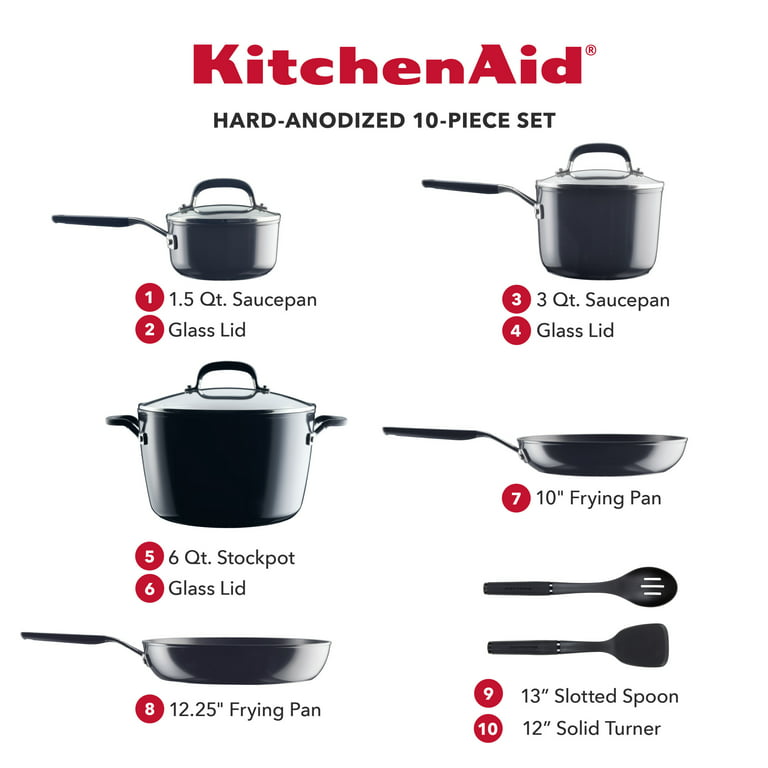 KitchenAid 9-Piece Hard Anodized Ceramic Nonstick Cookware Set, Black