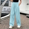 thumbnail image 2 of hlysgo Girls Wide Leg Pants Flowy Palazzo Linen Loose Fit Pant Casual Beach Travel Trousers with Pockets Blue Blue,12-13Years, 2 of 5