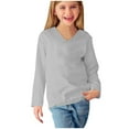thumbnail image 4 of Blczomt Girls Shirts Long Sleeve Plain Cute Tees V Neck Basic Casual Gray Clothes for Girls, 4 of 5