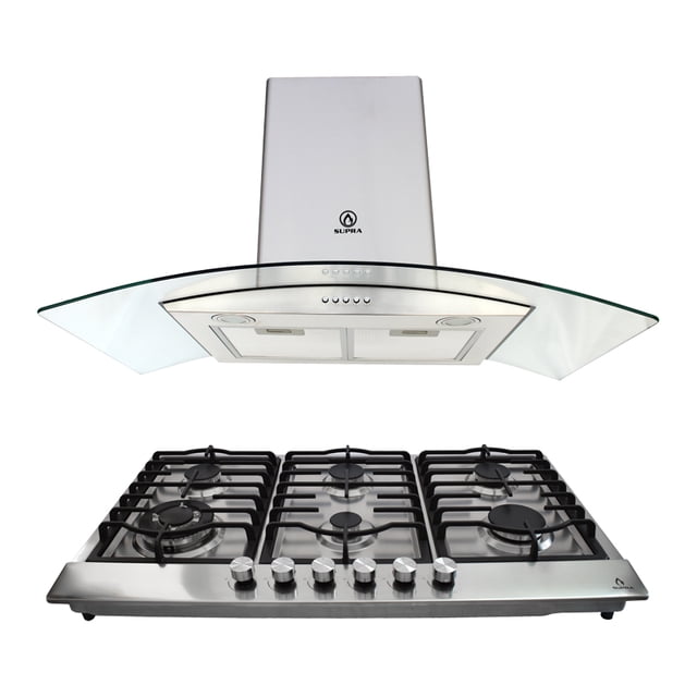 Combo Parrilla empotrable y campana de cristal curvo templado para pared 6 quemadores acero inoxidable Supra DOZZA