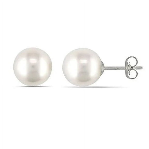 Bonjour Jewelers 18K White Gold 6mm White Pearl Round Stud Earrings Plated