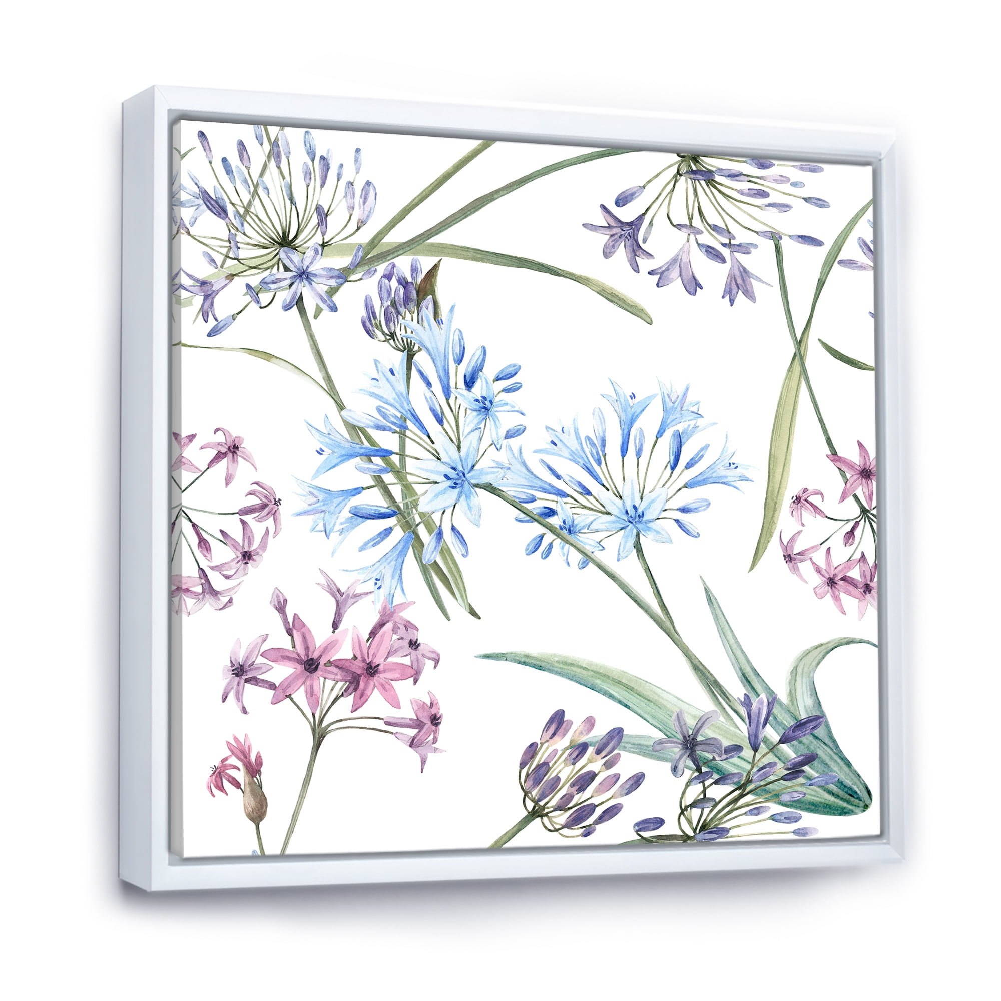 Designart 'Vibrant Summer Wildflowers On White II' Traditional Framed Canvas Wall Art Print