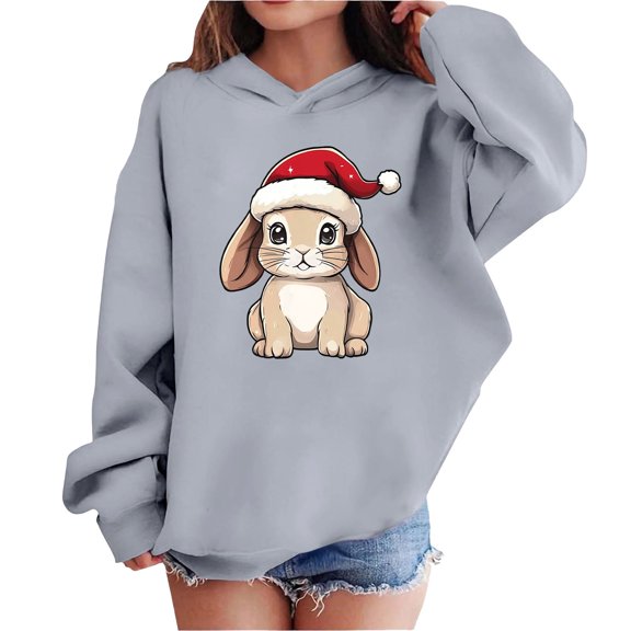 Lorytime Cute Hoodies for Teen Girls Oversized Boys Christmas Printed Sweatshirt Long Sleeve Tops Drop Shoulder Pullover