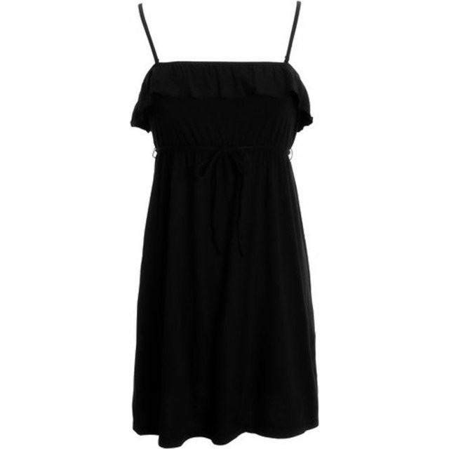 Aeropostale Vestido de tirantes con cuello de volantes para mujer, negro, pequeño