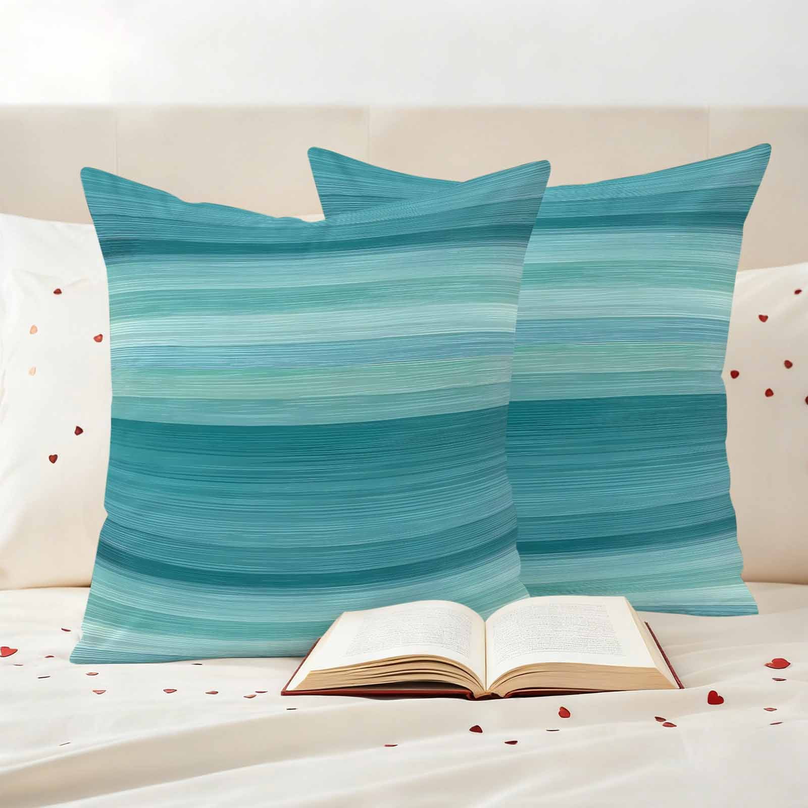 Teal Turquoise Aqua Ombre Outdoor Waterproof Pillow Covers, Contemporary Abstract Lines Decorative Square Throw Pillowcase Sofa Cushion Sham for Patio/Couch/Chair, 20"x20" 2 Pack
