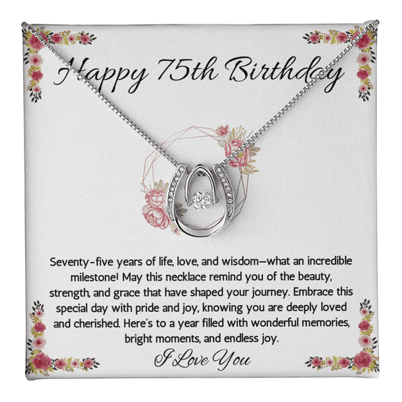75th Birthday Women Gift Lucky in Love Message Card Necklace for Sister Mom wife Grandma Jewelry From dad Brother friend