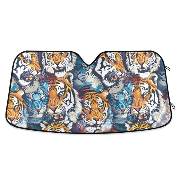 Ferocious Tiger Face Car Windshield Sun Shade Foldable Car Front Window Visor Heat and UV Protection 53x23.5