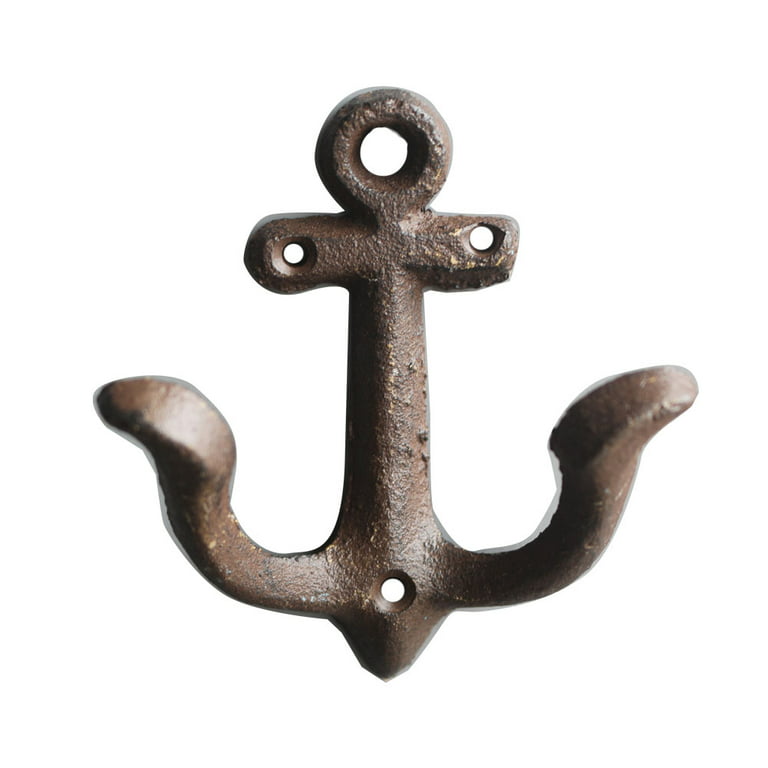 QIAOIDEA Cast Iron Nautical Anchor Design Wall Hooks Coat Hooks Rack Towel  Hook Key Holder,BROWN