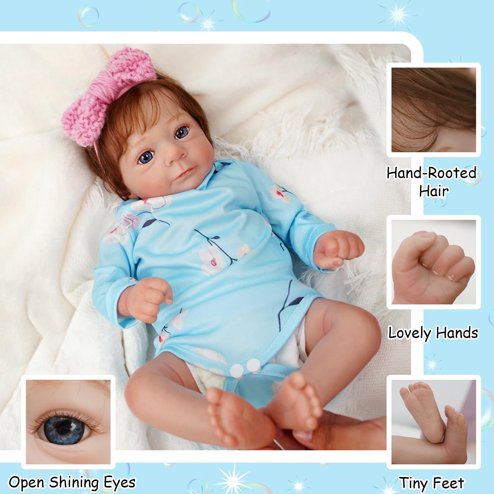 Lifelike Reborn Baby Dolls 17" Cloth Body Newborn Doll Girl that Look Real for ages 3+ Year Kids