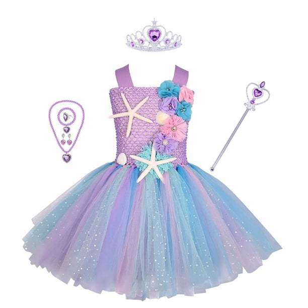 Princesa niñas Pastel Ariel sirena tutú vestido bajo el mar tema fiesta de cumpleaños disfraz con diadema de flores Ocean Flower Dresses2-3T Gao Jinjia LED