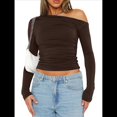 thumbnail image 1 of Blusa Informal de Larga con Cuello y Hombros Descubiertos para Mujer, Ajustada, para Salir, Estilo Y2K Color Café M, 1 of 7