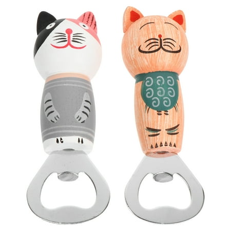 

OUNONA 2pcs Wooden Fridge Magnet Stickers Wall Bottle Opener Wall Mounted Beer Opener