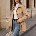 thumbnail image 4 of Edvintorg Womens Trench Coat Solid Color Long Sleeve Loose Long Jacket Turndown Collar Casual Button Down Outerwear with Pocket Woman Clothes Khaki S-2XL, 4 of 7