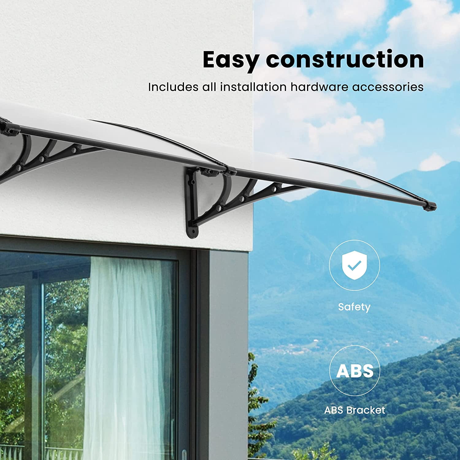 SPECSTAR Polycarbonate Window Door Awning Canopy Transparent with Black Bracket 40 Inch x 120 Inch