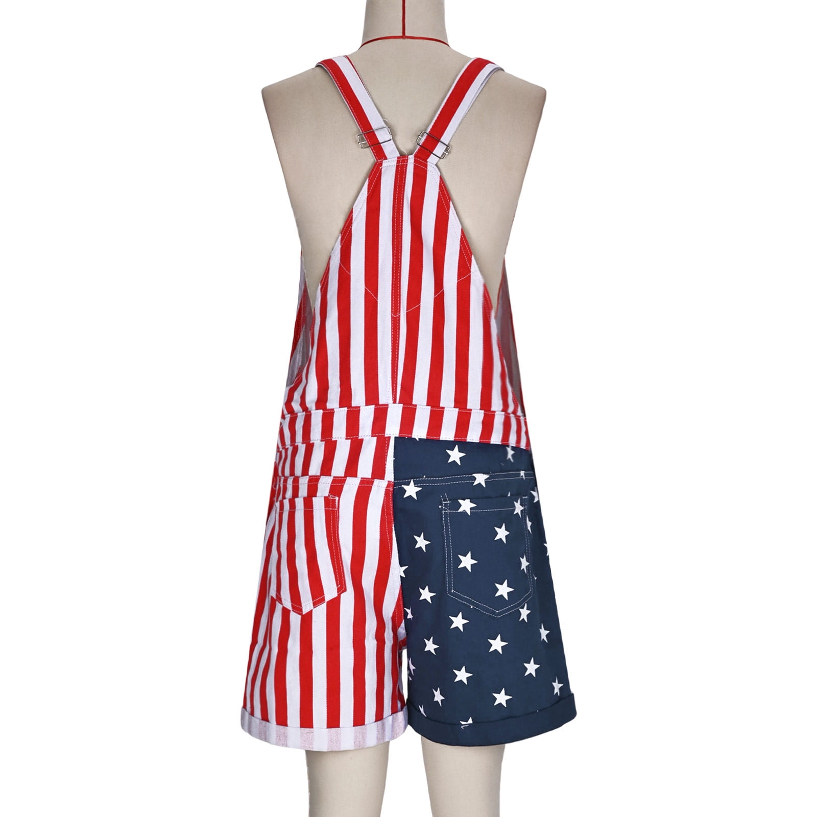 FchengtaiS American Flag Overalls Women Denim Bib Romper 4th of July Striped Stars Jumpsuit Shorts Independence Day Outfits